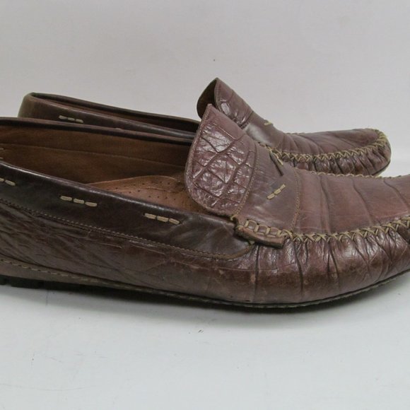 Stemar Mens Brown Leather Moc Toe Driving Penny Loafers Size US 8 1/2 - Picture 3 of 14